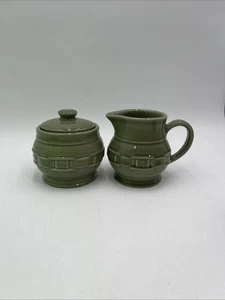 Longaberger Pottery Creamer & Sugar set Sage Green Woven W/lid Ceramic - Picture 1 of 18