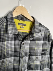 Camisa de franela Travex a cuadros amarilla gris Eddie Bauer para hombre talla alta mediana - Imagen 1 de 4