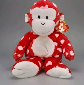Ty Pluffies Harts 11.5″ Valentine Heart Monkey Plush NEW MWMTs - Picture 1 of 12