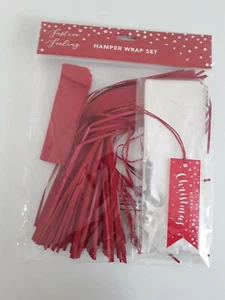 Christmas Hamper Wrap Set Gift Tag Celloplane Sheet Tissue paper/Shred Stripe - Picture 1 of 3