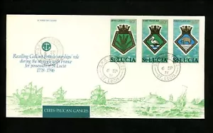 Postal History St. Lucia FDC #405-407 Coat of Arms Royal Navy ship 1976 - Picture 1 of 2