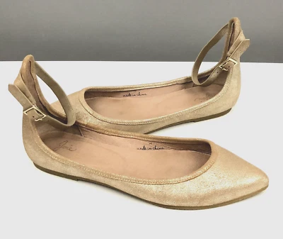 Joie Temple заостренный носок лодыжки ремень балетки 39 США 9 золото металлический кожаный - Изображение 1 из 4