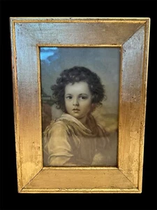 Antique silk print child D'arte Alma Milano Italy 1960's Gilt Frame - Picture 1 of 12