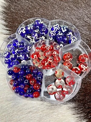 Glass Beads Cross Beads for Bracelet making 10mm Religious Blue Red Bead Box  - Image 1 of 4