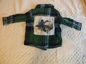 Upcycled Repurposed Flannel Shirt Baby Gap18-24 Mo Green Blue Bird Duck Applique - Picture 1 of 5