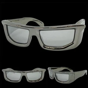 Sleek Modern Futuristic Biker Sporty Wrap SUNGLASSES Big Thick Gray Chrome Frame - Picture 1 of 6