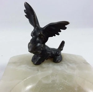 BRONZE SCOTTISH / SKYE TERRIER LARGE EARS - ART DECO ONYX PIN TRAY- DOG - Foto 1 di 7