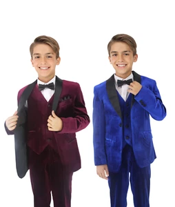 Boys Velvet Tuxedo Suit with Satin Shawl Lapels – Ideal for all Formal Events - Picture 1 of 13