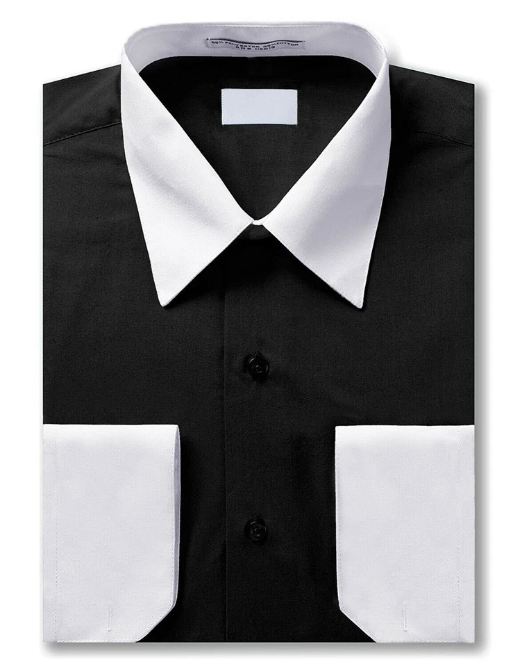 Men's Two Tone Italian Style Dress Shirt Stylish Contrast White Cuffs & Collar   - Image 1 of 1