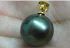 Elege Huge 13Mm Natural South Sea Genuin Black Green Perfect Round Pearl Pendent
