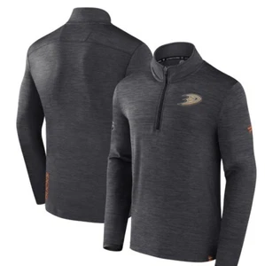 Fanatics Anaheim Ducks Men's Quarter-Zip Pullover Top Heather Charcoal Size M - Picture 1 of 5