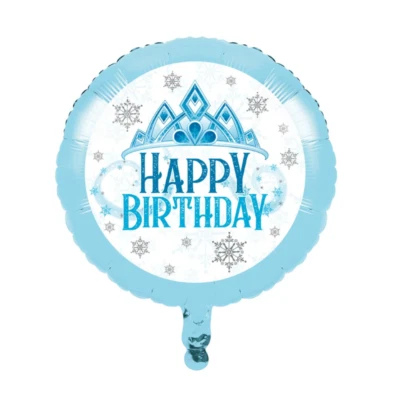 Snow Princess Tiara Birthday Balloons - 18" Mylar Foil Blue - Pack of 9 Bulk Lot - Image 1 of 4