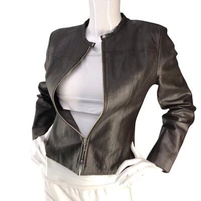 Promod Mujer Talla IT 42 US 6 Chaqueta Moto Cerdo Cuero Marrón Foto 1 de 4