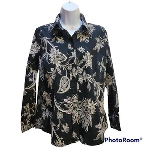Coldwater Creek Women's Black Paisley Button Down Blouse Size PM - Picture 1 of 5