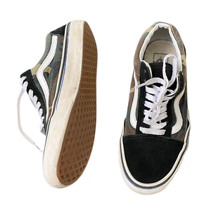Vans Mens Old Skool Skateboard Shoes size 8 Black Green Camo Suede Lace Up - Picture 1 of 9