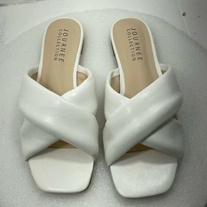 Journee Collection Carlotta Slip On Slide Sandals, White Women Size 8.5 Item#143 - Picture 1 of 7