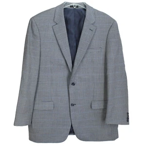 Andrew Fezza Blazer Sport Coat Mens Size 44L Blue Gray Houndstooth Wool Jacket - Picture 1 of 6