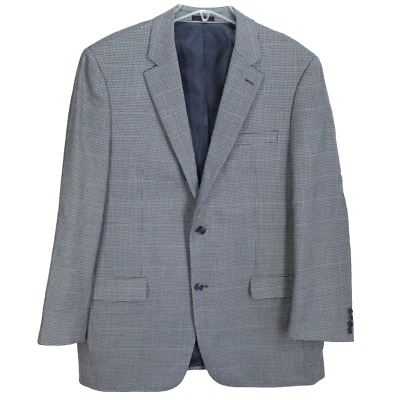 Andrew Fezza Blazer Sport Coat Mens Size 44L Blue Gray Houndstooth Wool Jacket - Image 1 of 4