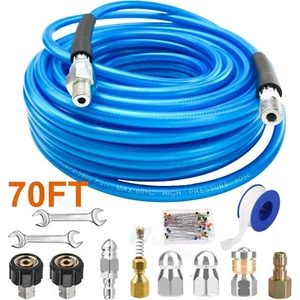 Sewer Jetter Kit for Pressure Washer 70 FT 1/4" M-NPT Drain Cleaner Hose 5800PSI - Picture 1 of 19