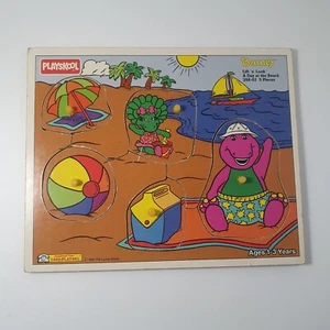 Vintage Barney 5 Piece Wooden Puzzle Playskool day at the beach 1993 toddlers -K - Picture 1 of 11