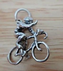Sterling Silver 3D 19x18mm Male Cyclist Bicycle Rider Bike Charm - Picture 1 of 5