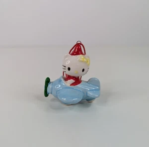 Antiguo Hello Kitty Árbol de Navidad Adorno Azul Avión 2" Cerámica Retro - Imagen 1 de 8