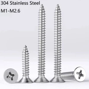 Self Tapping Screws Phillips Countersunk Head 304 Stainless Steel Bolts M1-M2.6 - Picture 1 of 7
