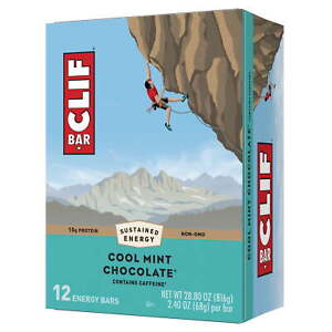 Clif Bar - Cool Mint Chocolate with Caffeine -Plant Based - Energy Bars 2.4 oz,,