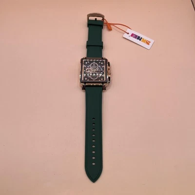 SKMEI SKM-7098 Watch Mens Rectangular Gold Black Green Silicone Water Resistant - Image 1 of 4