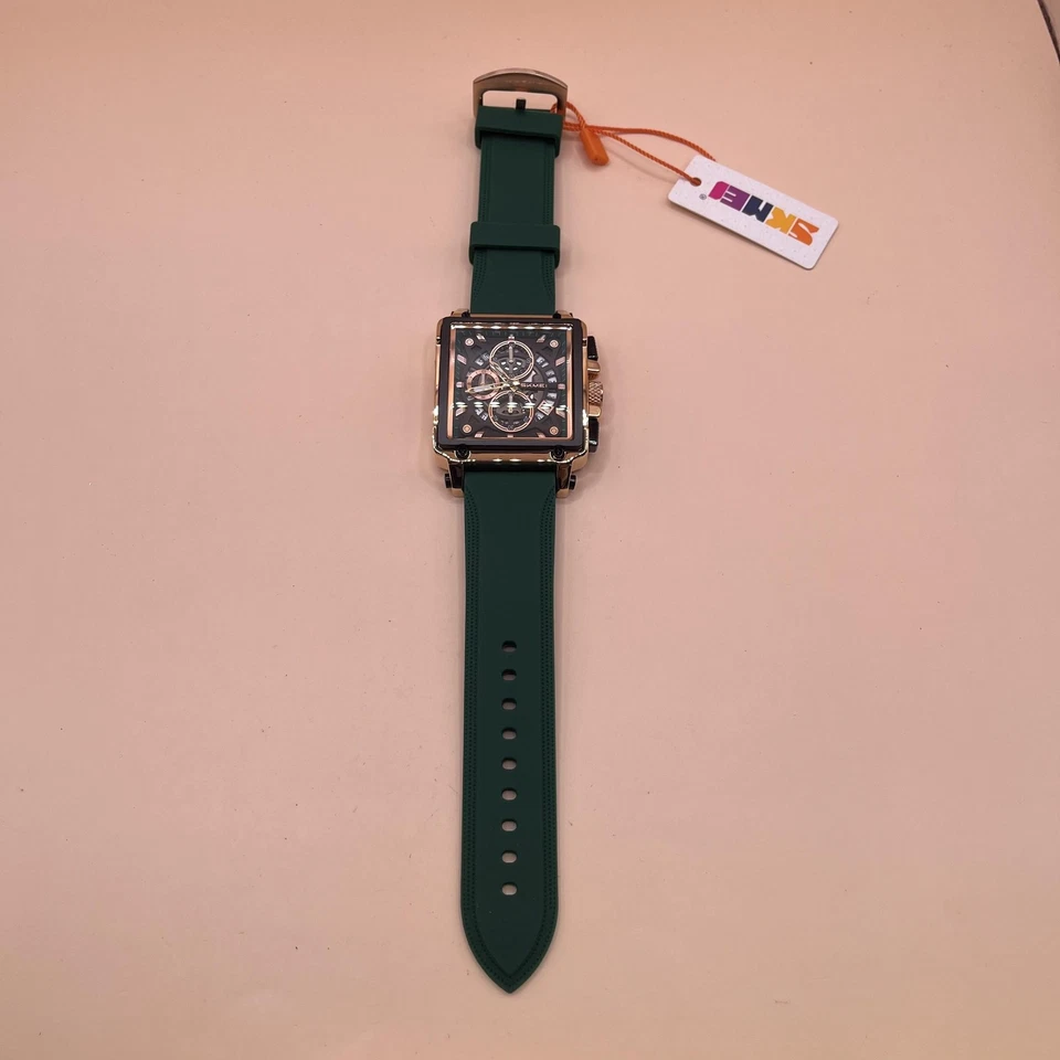 SKMEI SKM-7098 Reloj Hombre Rectangular Dorado Negro Verde Silicona Resistente al Agua Foto 1 de 4