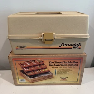Nueva caja de aparejos vintage Fenwick Woodstream 1100 3 estantes 24 bolsillos 16”x9”x7” - Imagen 1 de 16