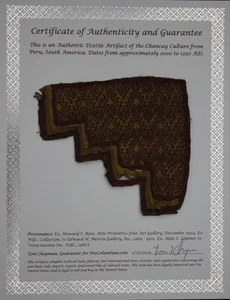 Pre Columbian Artifact Authentic Frameable Textile Border Chancay Peru COA 24 - Picture 1 of 5