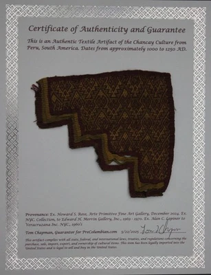Pre Columbian Artifact Authentic Frameable Textile Border Chancay Peru COA 24 - Image 1 of 4