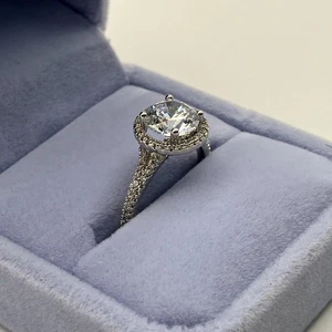 New Hafeez Center 14K Women's White-Gold 7 Round Diamond Engagement Wedding Ring - Picture 1 of 9