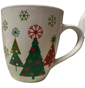 Holiday Multi Colored Christmas Tree & Snowflakes LG Ceramic Coffee Mug New 16oz - Picture 1 of 4