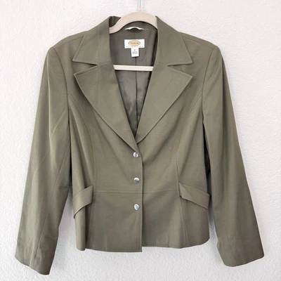 Chaqueta Blazer Talbots Mujer Talla 12 Pequeña Ligera Elastizada Verde Oliva Foto 1 de 4