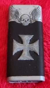 Vintage Novelty Black & Silver Butane Lighter w/ Skull & Cross - Picture 1 of 5