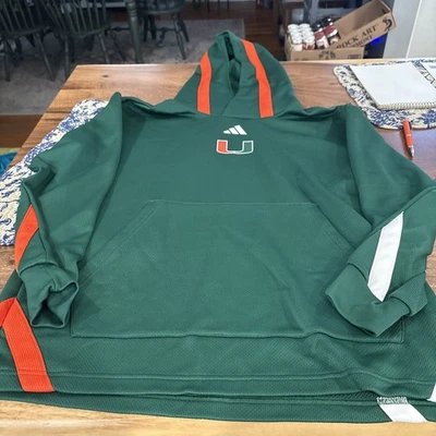 PARA HOMBRES Miami Hurricanes Adidas EQUIPO EMITIDO SUDADERA CON CAPUCHA VERDE GRANDE L #0 Foto 1 de 4