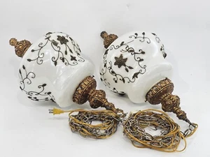 Lot Of 2 Carl Falkenstein Swag Light Hollywood Regency Hanging Lamp 24x11 - Picture 1 of 21