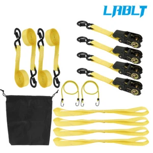 LABLT Ratchet Straps Safety Lock S Hooks 4Pcs 15FT 2200 LB Break Strength Yellow - Picture 1 of 12