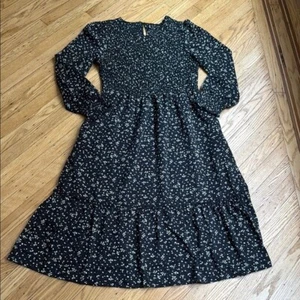 Midikleid Maggeer XL schwarz Blumen gesmokte Taille Langarm - Bild 1 von 11