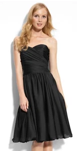 Women ML MONIQUE LHUILLIER Bridesmaid Black Strapless Pleated Short Dress Sz 4 - Picture 1 of 4