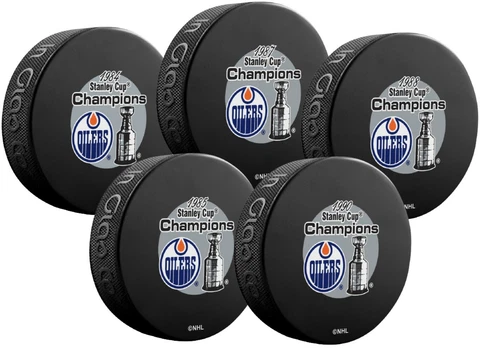 Edmonton Oilers Stanley Cup Finals Champions Souvenir Hockey 5-Puck Pack Cover