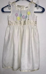 Baby Togs Girls Dress Sz 5 White Sleeveless 3D Flowers Easter Spring - Picture 1 of 9
