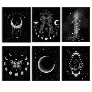 ORIGACH Moon Phases Wall Art Prints Set of 6 Minimalist Boho Moon Phase Star ... - Picture 1 of 7