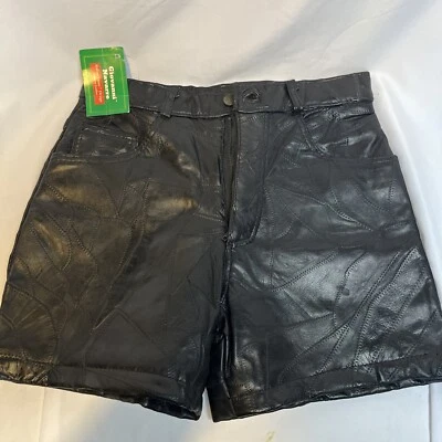 Pantalones Cortos de Cuero Negro Talla 8 Giovanni Navarra Vintage 2002 Piedra Italiana Nuevos con Etiquetas Foto 1 de 4