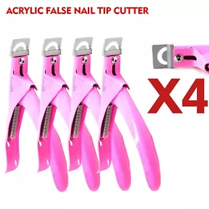 4Pcs Acrylic False Nail Tip Cutter Clipper Nail Pink with Spring Manicure Cutter - Picture 1 of 3