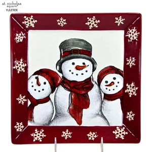 St. Nicholas Square YULETIDE 10.5" Dinner Plate Snowman Embossed Snowflakes Mint - Picture 1 of 12