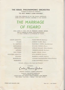 MOZART,THE MARRIAGE OF FIGARO ISRAEL, A PROGRAM,1960,21X30 CM, GIULINI, LIBER    - Picture 1 of 11