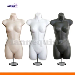 3 Maniquí Mujer Torsos Carne Blanco Negro Vestido Formas con 3 Soportes 3 Perchas - Imagen 1 de 9